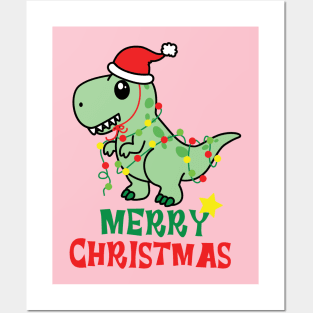 Merry Christmas Dinosaur Design Posters and Art